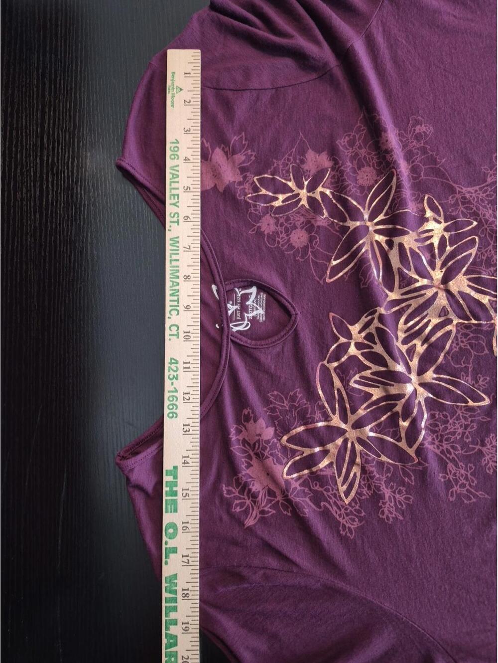 JMS Just My Size Women Top 2X Purple Shirt Floral Balloon 3/4 Sleeve Tee - Picture 10 of 14